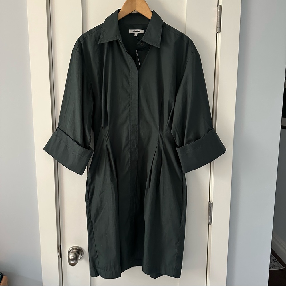 Madewell NWT Poplin Tucked Mini Shirtdress Summit Green NW416 - Picture 2 of 14